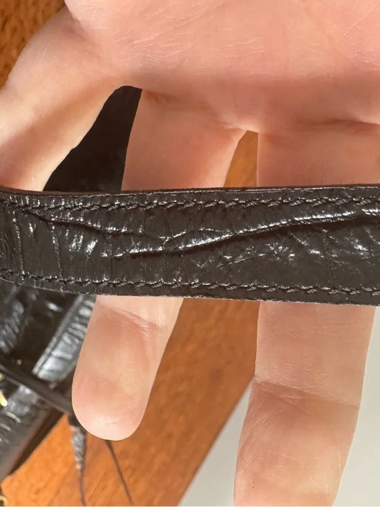 Brahmin Black Croc-Embossed Barrel Bag with Crossbody Strap - Picture 13 of 15